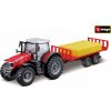 Auta, bagry, technika Bburago 10cm Farm tractor Messey Ferguson 8740S s přívěsem na balíky