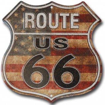 Plechová cedule Route 66 shield US Flag
