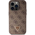 Pouzdro Guess PU 4G Strass Triangle Metal Logo + Crossbody Popruh iPhone 15 Pro hnědé – Zboží Mobilmania