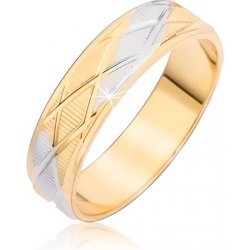 Šperky eshop Dvoubarevný prsten s kosočtvercovým vzorem a vertikálními rýhami BB7.11