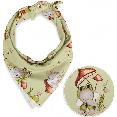 Biante dětský bavlněný šátek Sandra SA-474 Žabky a zvířátka mezi houbami na zeleném – Zboží Dáma