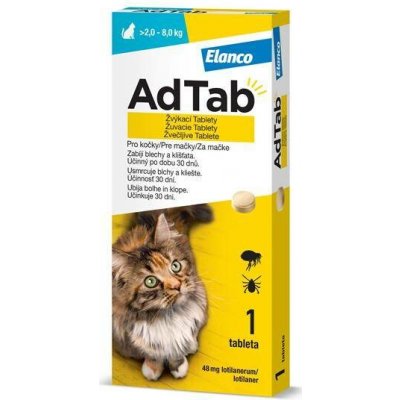 AdTab žvýkací tablety 48 mg pro kočky >2,0–8,0 kg 1 tableta – Hledejceny.cz