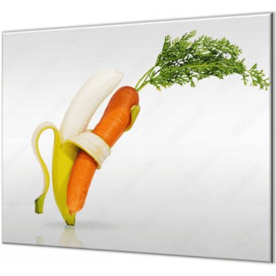 Glasdekor Ochranná deska tančící mrkev a banán - Ochranná deska: 60x60cm, Lepení na zeď: S lepením na zeď – Sleviste.cz