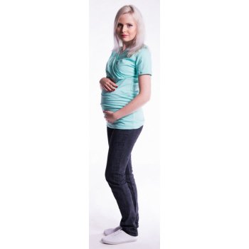 Be MaaMaa těhotenské kojící triko s kapucí krátký rukáv máta