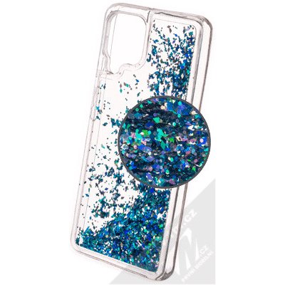 Pouzdro 1Mcz Liquid Diamond Sparkle ochranné s přesépacím efektem třpytek Samsung Galaxy A22, Galaxy M22, Galaxy M32 tyrkysové