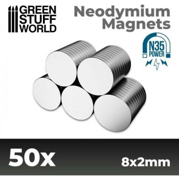 Green Stuff World Neodymium Magnets 2x1mm 50 units N35 / Neodymové magnety 2x1mm 50 ks GSW11517