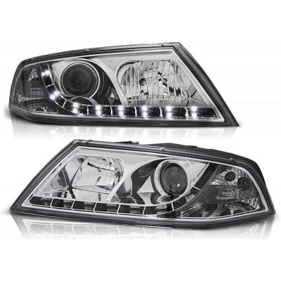 PŘEDNÍ XENONOVÁ SVĚTLA, SVĚTLOMETY, LAMPY ŠKODA OCTAVIA II 2004-2008, LED DAYLIGHT, CHROMOVÉ – Hledejceny.cz