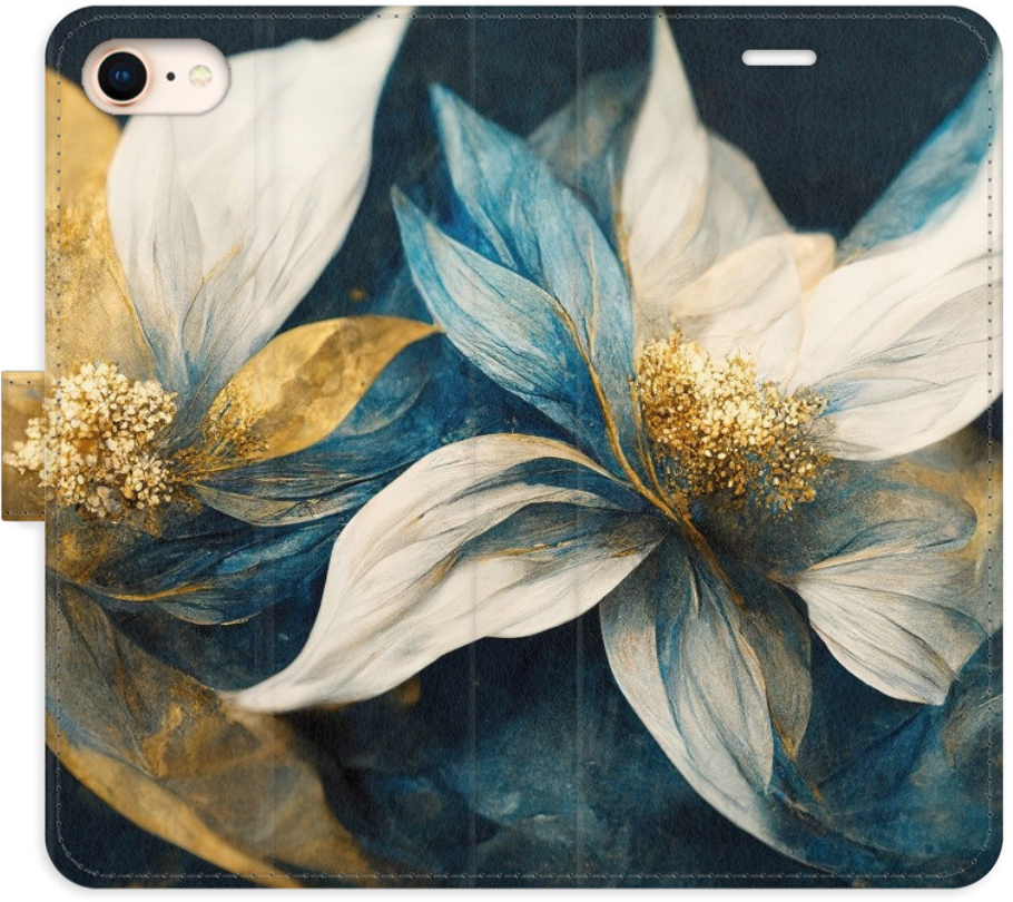 Pouzdro iSaprio Flip s kapsičkami na karty - Gold Flowers Apple iPhone 7 / 8 / SE 2020 / SE 2022