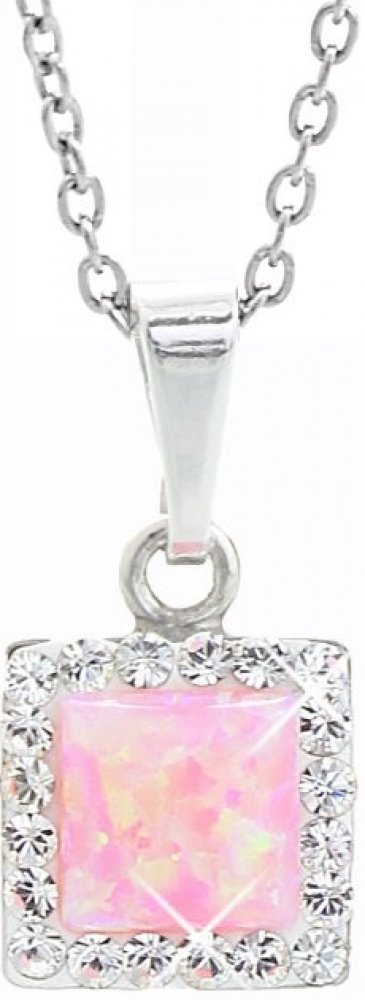 JSB Stříbrný náhrdelník s růžovým opálem a krystaly Swarovski Elements  čtverec rose opal 15083 | Srovnanicen.cz