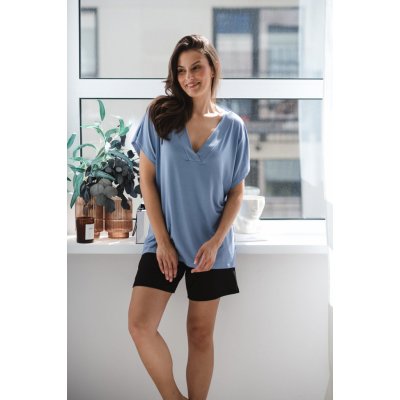 Bambusové těhotenské kojící tričko krátky rukáv Moon Blue – Zboží Dáma