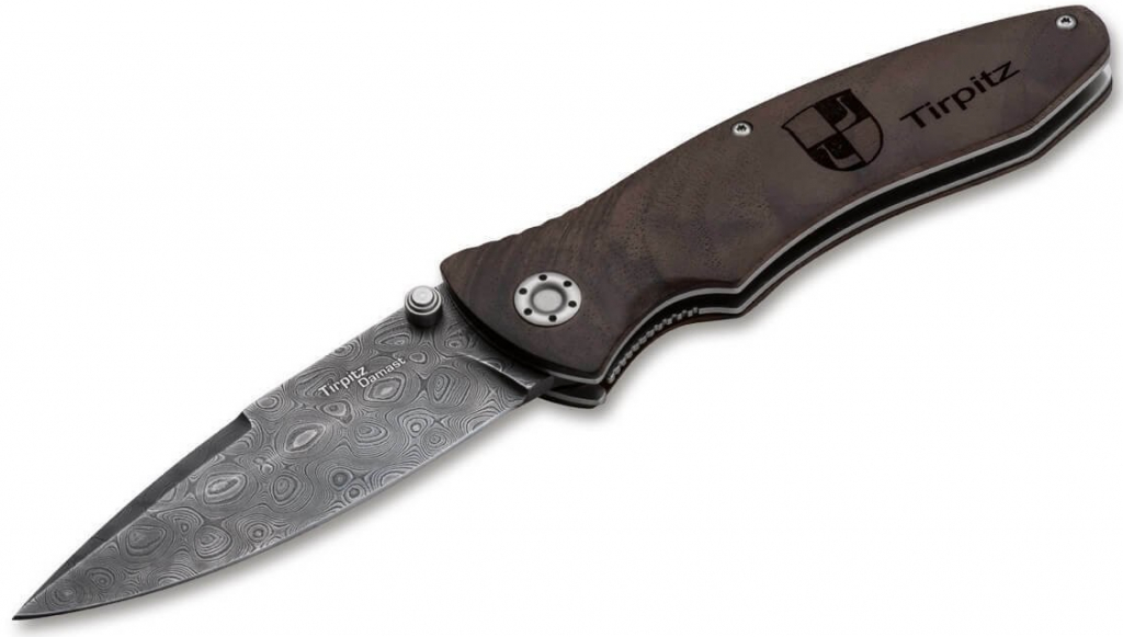 Böker Manufaktur Solingen Tirpitz Damascus Wood sběratelský damašek ořech 9,9 cm