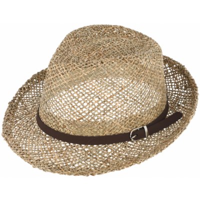 Fiebig Headwear since 1903 Slaměný klobouk z mořské trávy s koženou stuhou Trilby