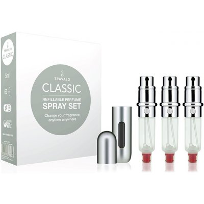 Travalo Classic HD Silver plnitelný rozprašovač parfémů 3 x 5 ml + semišový váček dárková sada – Zbozi.Blesk.cz