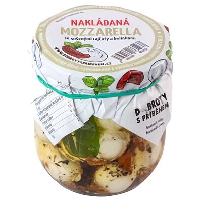 Dobroty s příběhem Nakládaná Mozzarela se sušeným rajčetem a bylinkami 400 g – Zboží Dáma