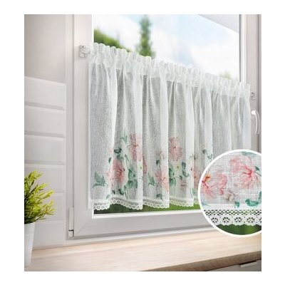 Vitrážková záclona s růžovými květy biela Šírka 150 cm | Dĺžka 60 cm – Hledejceny.cz