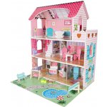 KIK Dřevěný domeček pro panenky s nábytkem 70 cm růžový LED osvětlení – Sleviste.cz