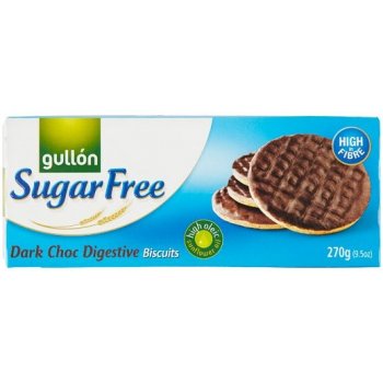 Gullón Digestive celozrnné pšeničné sušenky polomáčené v tmavé čokoládě bez cukru 270 g