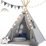 Spielwerk Dětský stan Teepee šedo-modrý 160x120x120cm 109525 – Zbozi.Blesk.cz