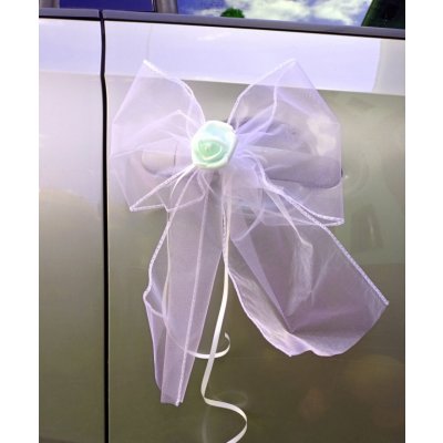 Mašlička dekorační bílá s růžičkou - 2ks - mátová – Zboží Dáma