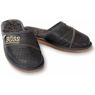 Wooline Pánské pantofle kožené šedé BOSS světlá podrážka Velikost obuvi: 41 – Sleviste.cz