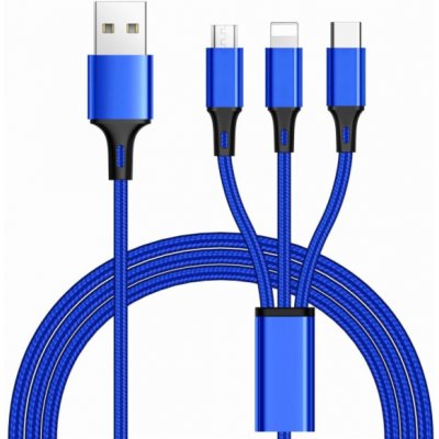 PremiumCord Kabel 3 in 1 USB, 3 konektory USB Type-C + micro USB + Lightning pro Apple, 1.2m – Zbozi.Blesk.cz