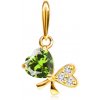 Přívěsky Šperky Eshop Zlatý přívěsek 375 mašle ze dvou srdíček světle zelený olivín čiré zirkonky S2GG63.32