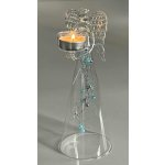 Anděl čirý s modrými skleněnými perlami na čajovou svíčku výška 25cm – Zboží Mobilmania