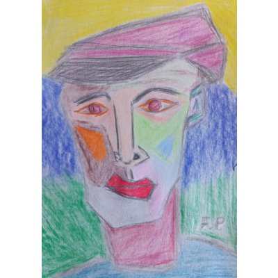 Petr Farták, Portrét muže - Z.P., Malba na papíře, pastelka, 15 x 21 cm