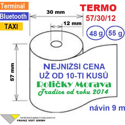 Termo kotouček 57/30/12 BPA 9m (57mm x 9m) Množství: 10 ks kotoučků ve fólii – Zboží Živě