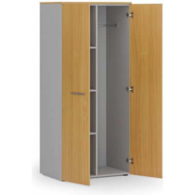 Primo Gray, Kancelářská šatní skříň 3 police, šatní tyč, 1781 x 800 x 500 mm, šedá/buk – Zboží Dáma