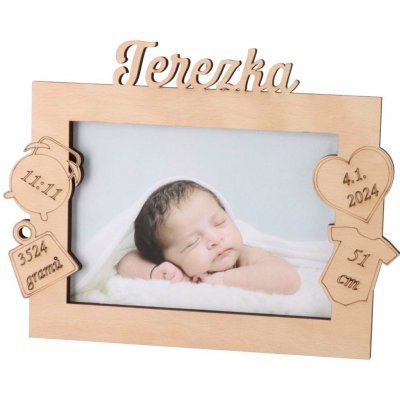 ČistéDřevo Dřevěný fotorámeček se jménem k narození dítěte 18 x 13 cm – Hledejceny.cz