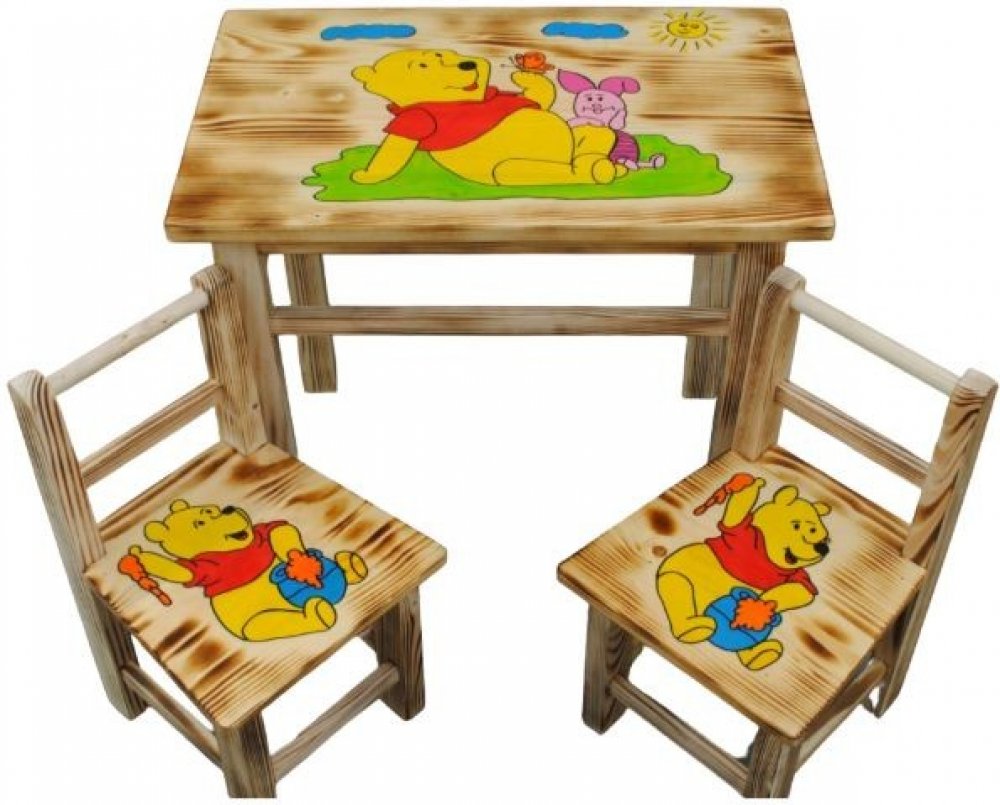 Bestent dřevěný stolek Medvídek Pú + 2 židle | Srovnanicen.cz