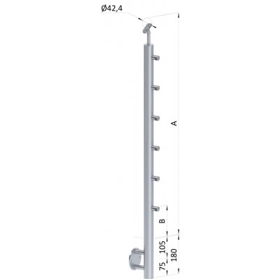 Nerezový sloup, boční kotvení, 6 řadový průchodný, venkovní, vrch nastavitelný, (ø 42,4x2 mm), broušená nerez K320 / AISI316 – Zbozi.Blesk.cz