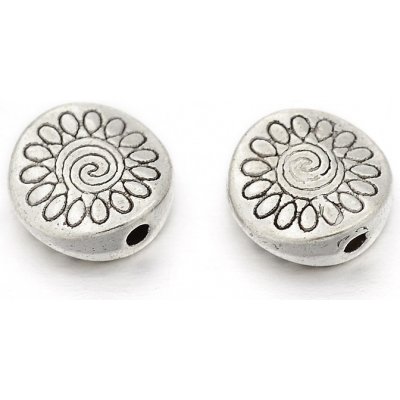 Kovový oddělovací korálek - starostříbrný - květina - 8,5 x 8,5 x 3,5 mm - 1 ks – Zboží Dáma