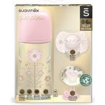 Suavinex Gold kojenecká láhev Gold set láhev 270ml + dudlík fyziologický + klip gold růžová – Zboží Mobilmania