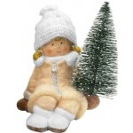 MagicHome Postavička Vánoce Holčička se stromečkem terakota 14,5x13x17 cm – Hledejceny.cz