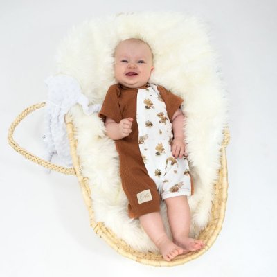 ESITO Letní overal pro miminko Veverka BIO mušelín rezavá – Zboží Dáma