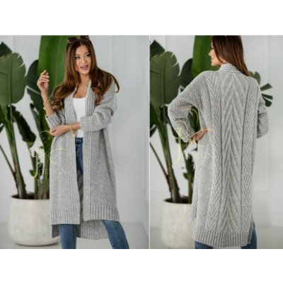Fashionweek Dámský dlouhy svetr kabát s paskem MEGI šedý – Zboží Mobilmania