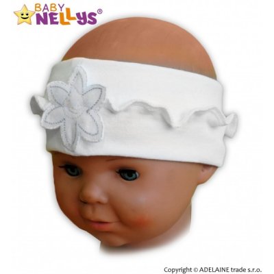 Baby Nellys ® Čelenka s květinkou a volánkem bílá měsíců