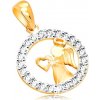 Přívěsky Šperky Eshop Zlatý přívěsek lesklý andílek se srdíčkem, zirkonová kontura kruhu S2GG15.39