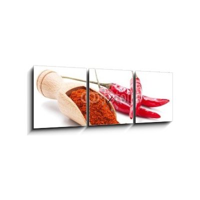 Obraz s hodinami 3D třídílný - 150 x 50 cm - milled red chili pepper isolated on white mleté ??červené chilli papričky izolovaných na bílém – Zbozi.Blesk.cz