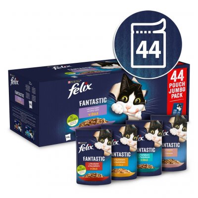 Felix Fantastic s hovězím kuřetem lososem tuňákem v želé 44 x 85 g – Sleviste.cz