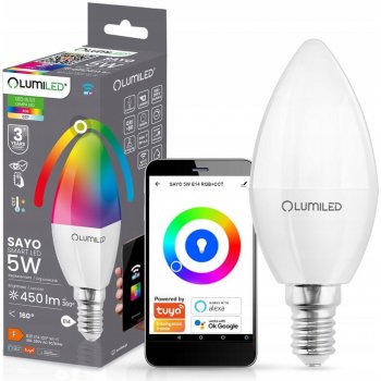 Lumiled Chytrá LED žárovka E14 B35 5W = 40W 450lm RGB CCT + BÍLÁ WIFI TUYA SMART