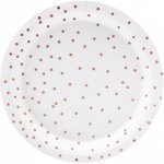 PartyDeco Papírové talířky bílé s růžově zlatými tečkami 18 cm – Sleviste.cz