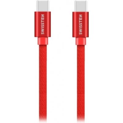 Swissten 71527206 USB-C na USB-C, USB 2.0, zástrčka C - zástrčka C, opletený, 1,2m, červený – Zbozi.Blesk.cz