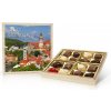 Bonboniéra Selllot Český Krumlov Belgické pralinky v dřevěné dóze 200g