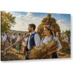 Obraz na plátně – Lidé v krojích se snopy obilí 150 × 100 cm – Hledejceny.cz