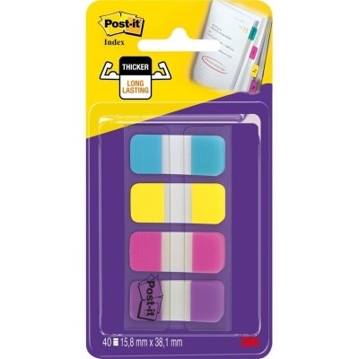 Záložka samolepicí Z 3M Post-it, 15,8x38,1 mm, plastová, supersilná, 4 barvy, 4x10 ks – Hledejceny.cz