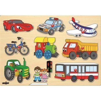 Woody puzzle na desce Dopravní prostředky