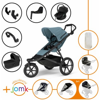 Thule Set 11v1 Urban Glide 3 Mid blue s magnetickou sponou 2025 + madlo + korba Black + příslušenství JOMK + autosedačka Thule Maple Black s ISOFIX základnou Thule Alfi a adaptéry – Zboží Dáma